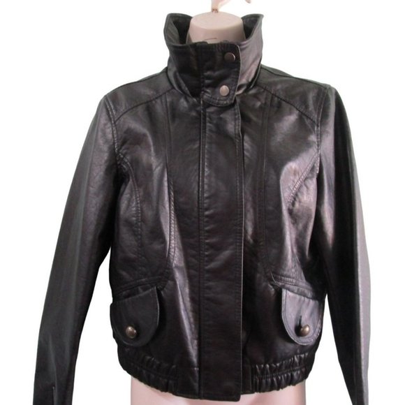 Paris Blues Jackets & Blazers - Paris Blues Vintage 90s Vegan Leather Moto Jacket Large StandUp Collar Metal Zip